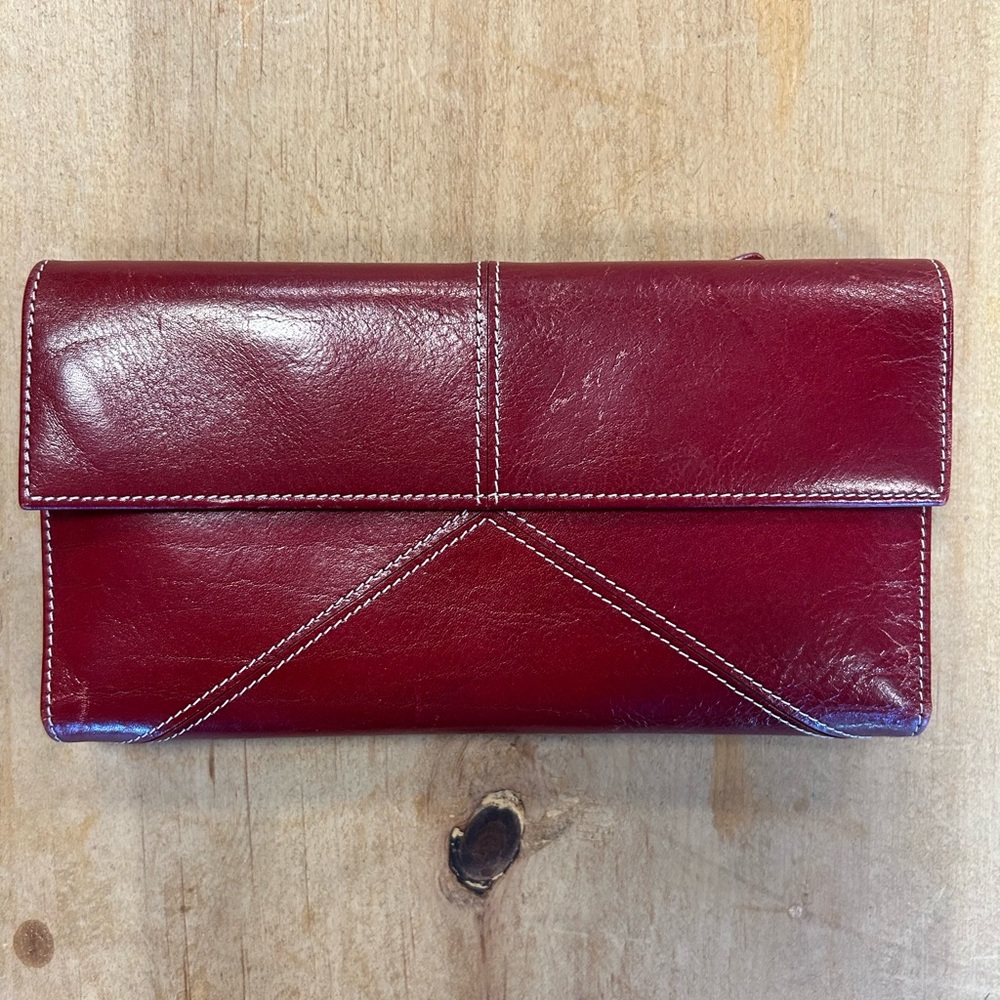 RED LEATHER CHECK WALLET BY TUSK NEW YORK